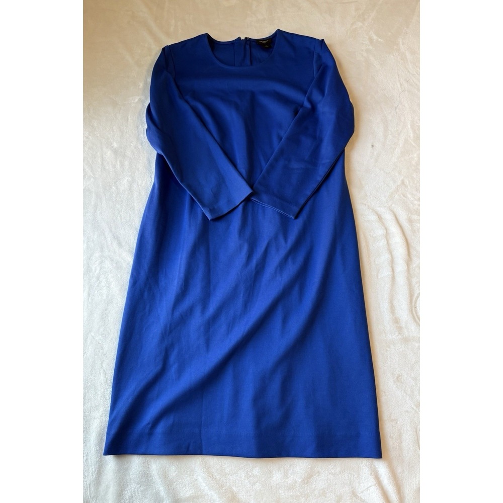 Ann Taylor Royal Blue Long Sleeve Sheath Knee Length Dress Round Neck Zip Size 4